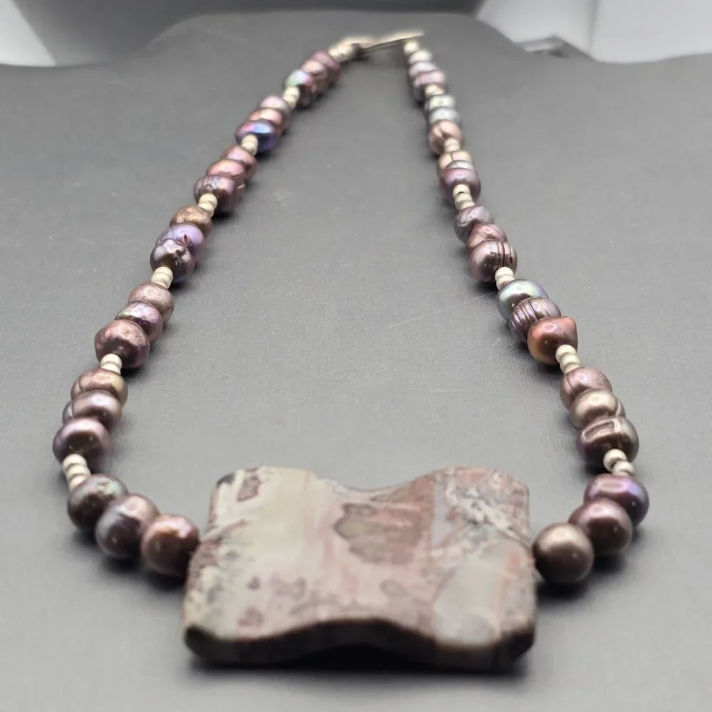Peacock Baroque Pearl Purple Agate Pendant Sterling Silver Necklace 16